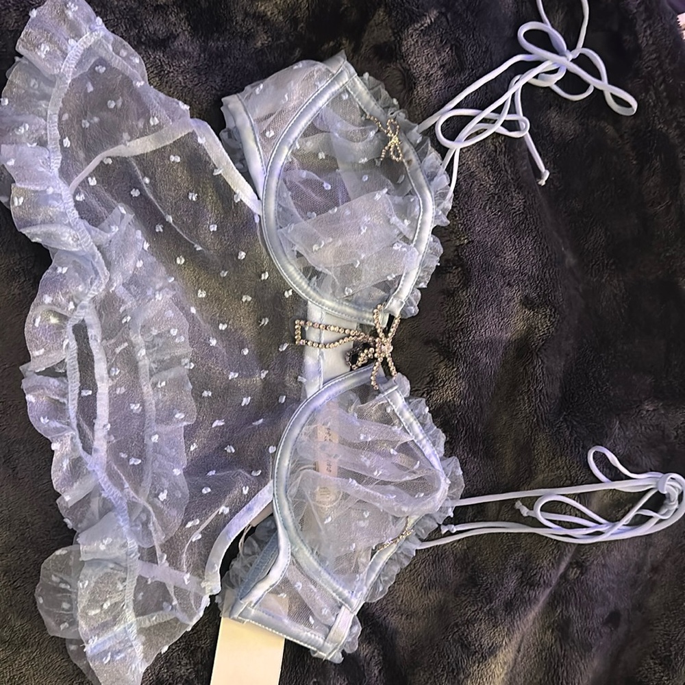 For love of lemons blue see-through corset with tiny rhinestone bows